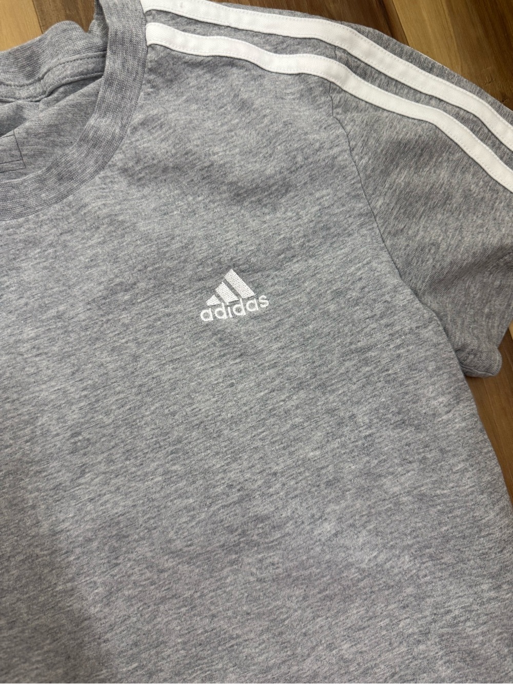 adidas Gray Tee with White Shoulder Stripes - Picture 2 of 3